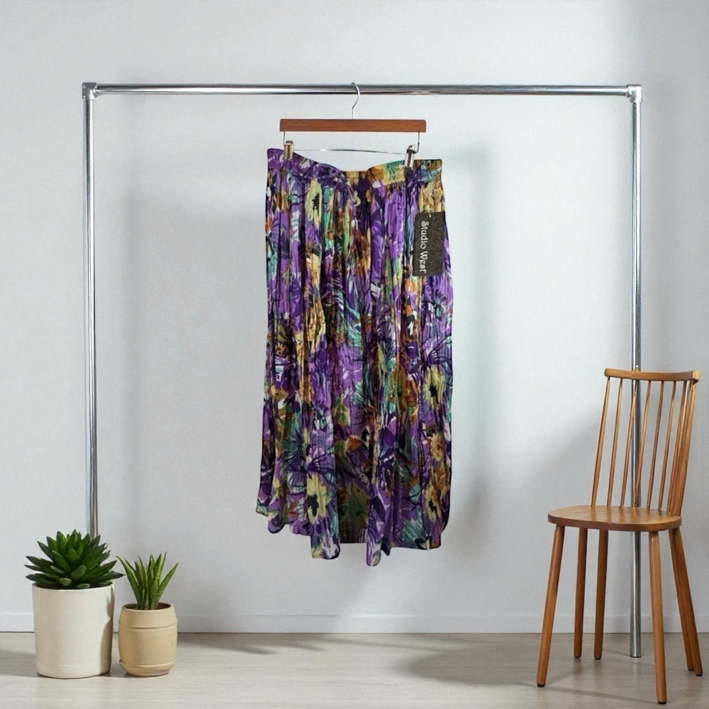 Studio West Women Multicolor Ruffle Maxi Skirt M Pull On 100% Cotton